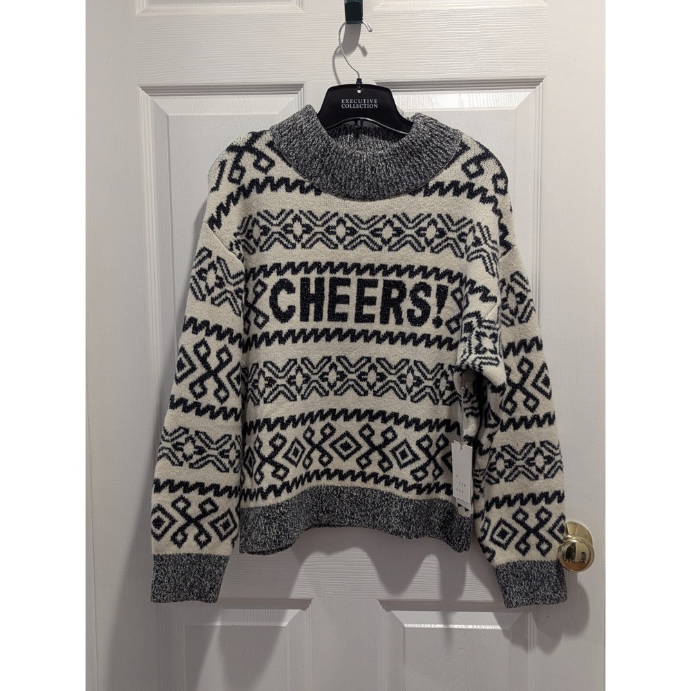 Coastal Fair Isle Nordic Cheers Holiday Sweater NWT Medium Quiet Luxury Cabin